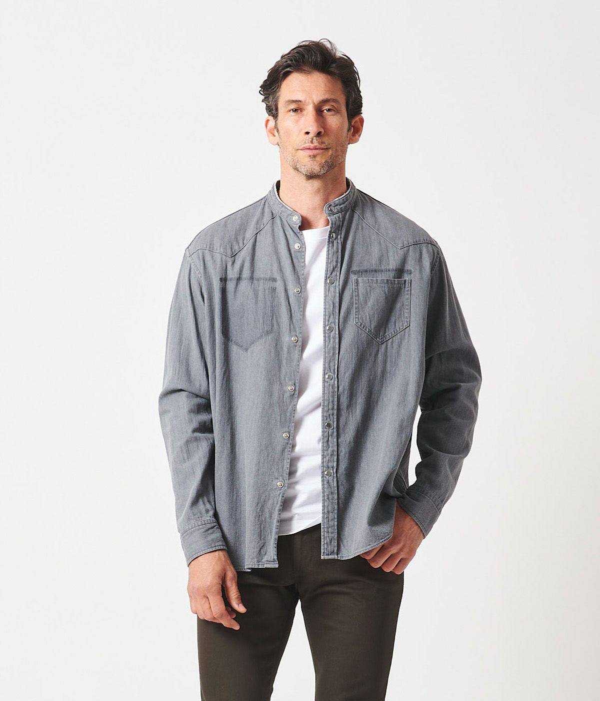 BANDCOLLAR DENIM SHIRTS | junhashimoto（ジュンハシモト）Official