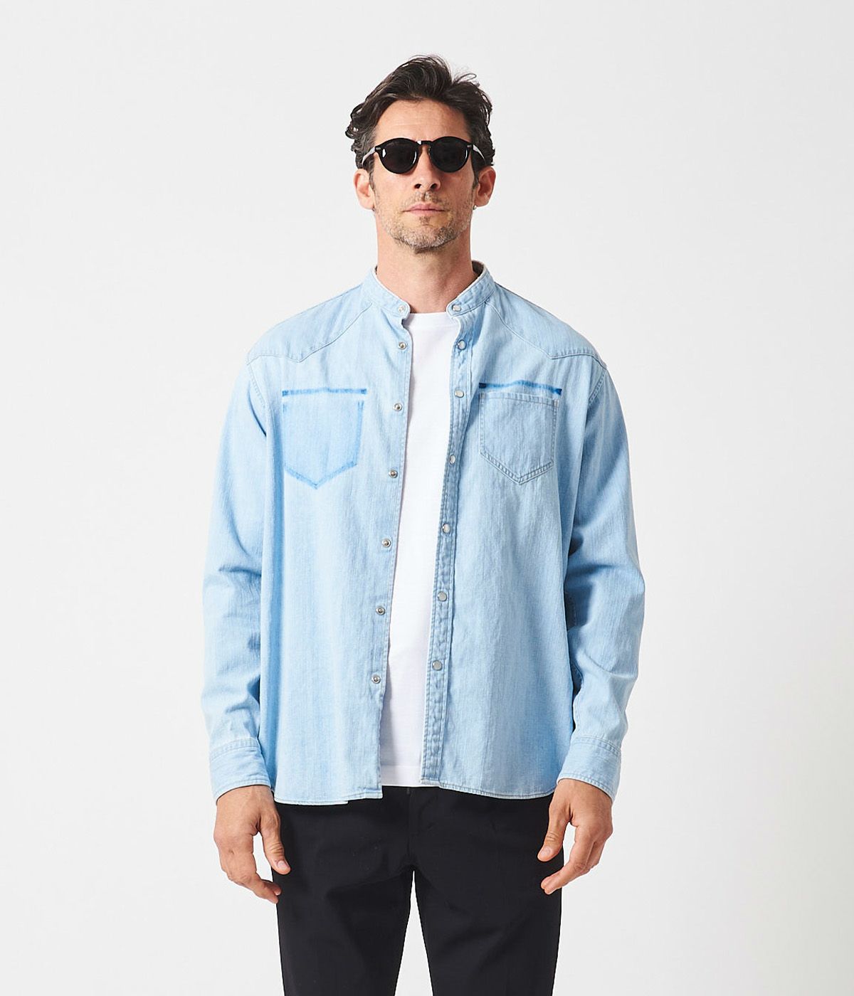 BANDCOLLAR DENIM SHIRTS | junhashimoto（ジュンハシモト）Official